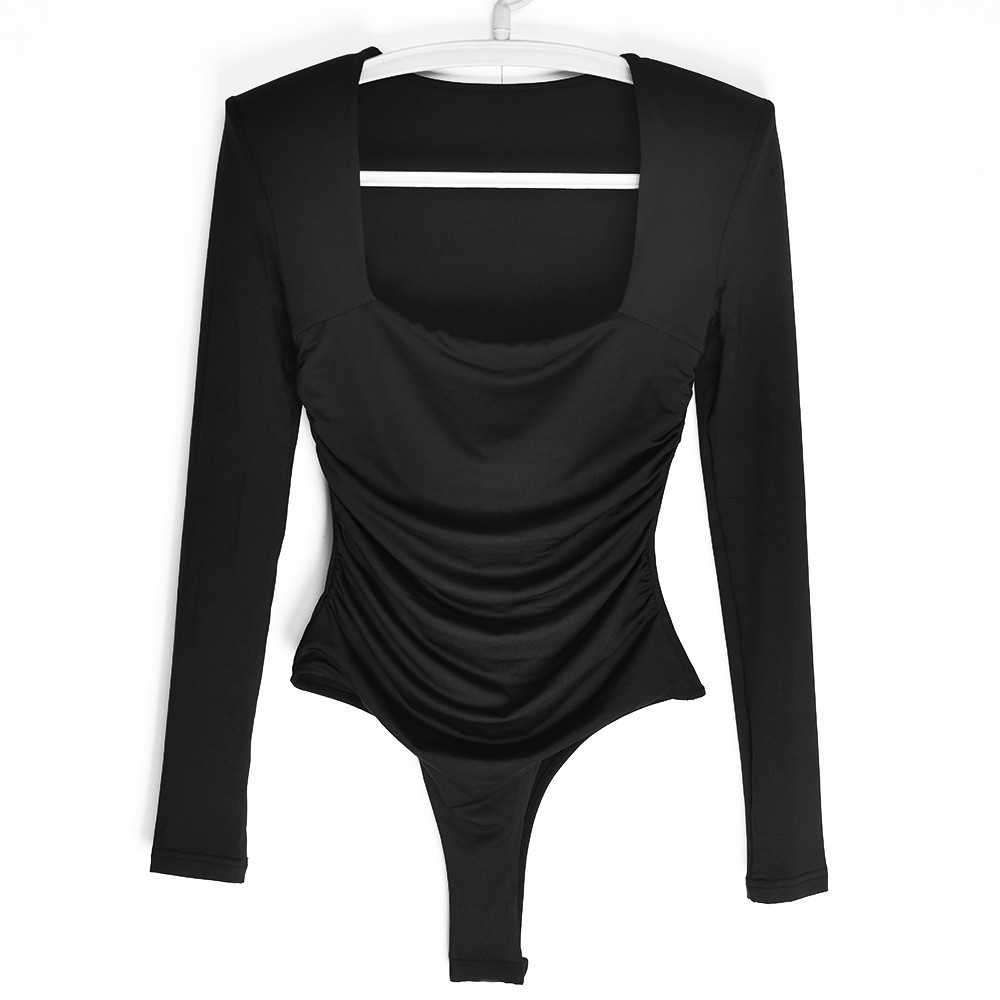 pleated long-sleeved square collar bodysuit NSFD30660