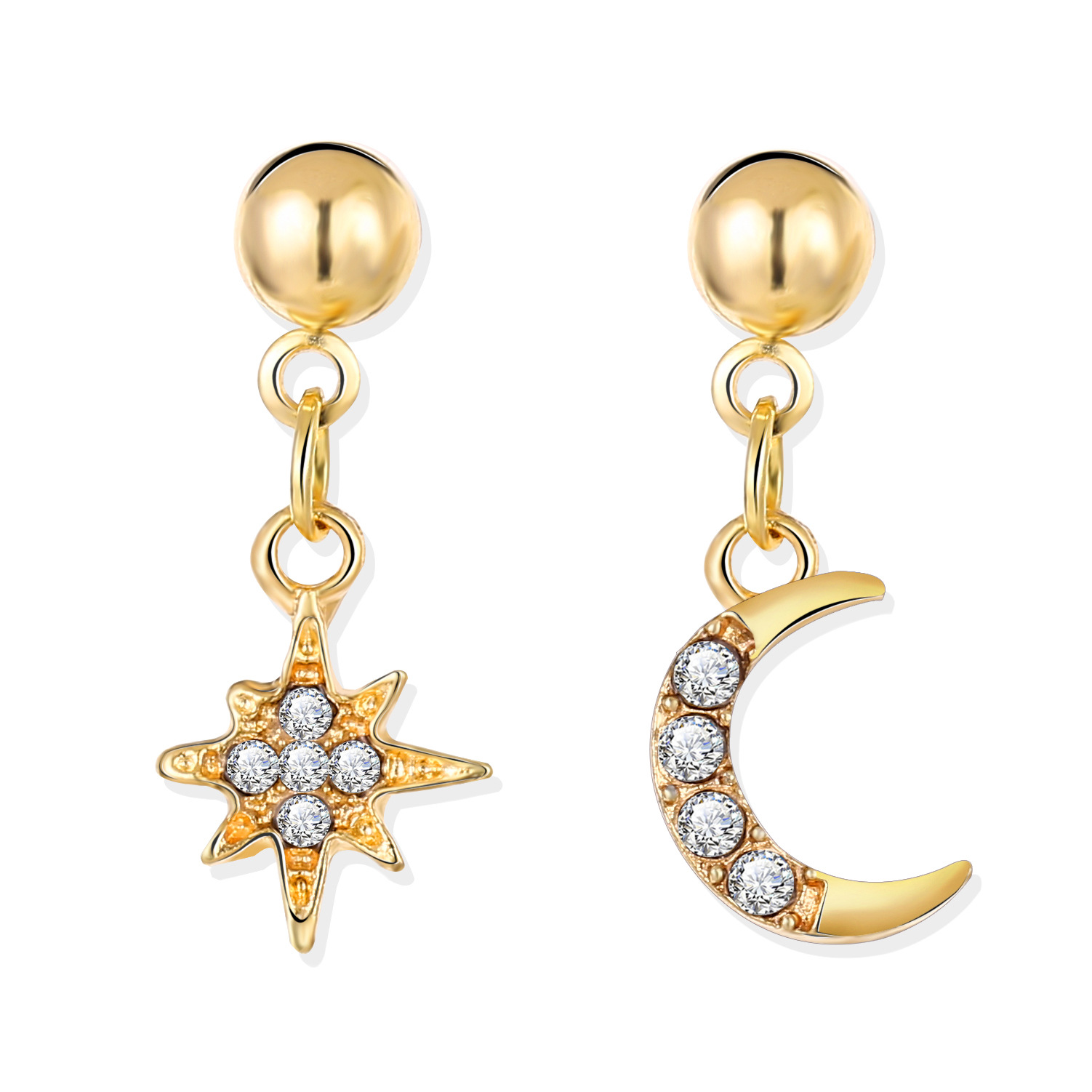 New Fashion Full Diamond Star Moon Earring Set 2 Piece Set Wholesale display picture 2