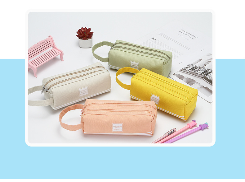 Simple Solid Color Striped Double Layer Stationery Pencil Case display picture 1