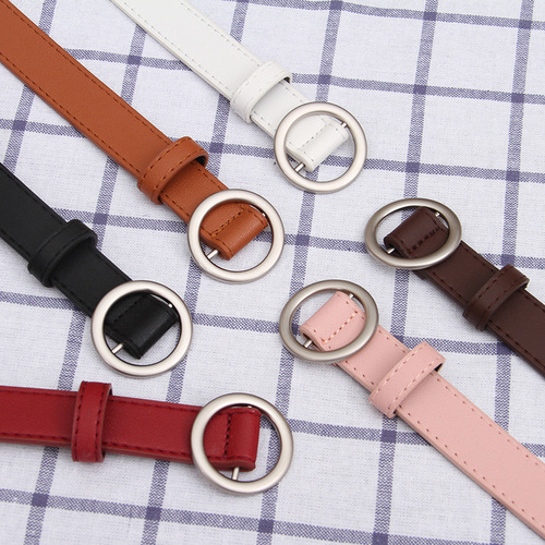 Non-hole round buckle belt for women Korean version versatile chic simple retro BF style ins personalized trendy student belt