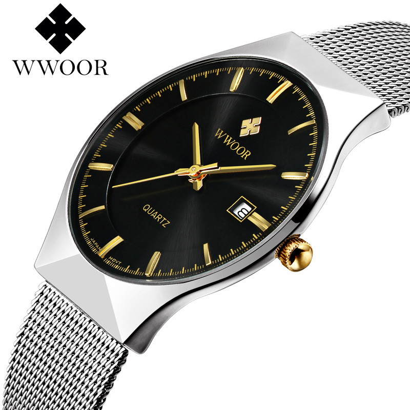 WWOOR Holding Love nuevo reloj de cuarzo de 3 pines para hombres de negocios calendario impermeable Milan Mesh Belt casual Bowl Watch 8016