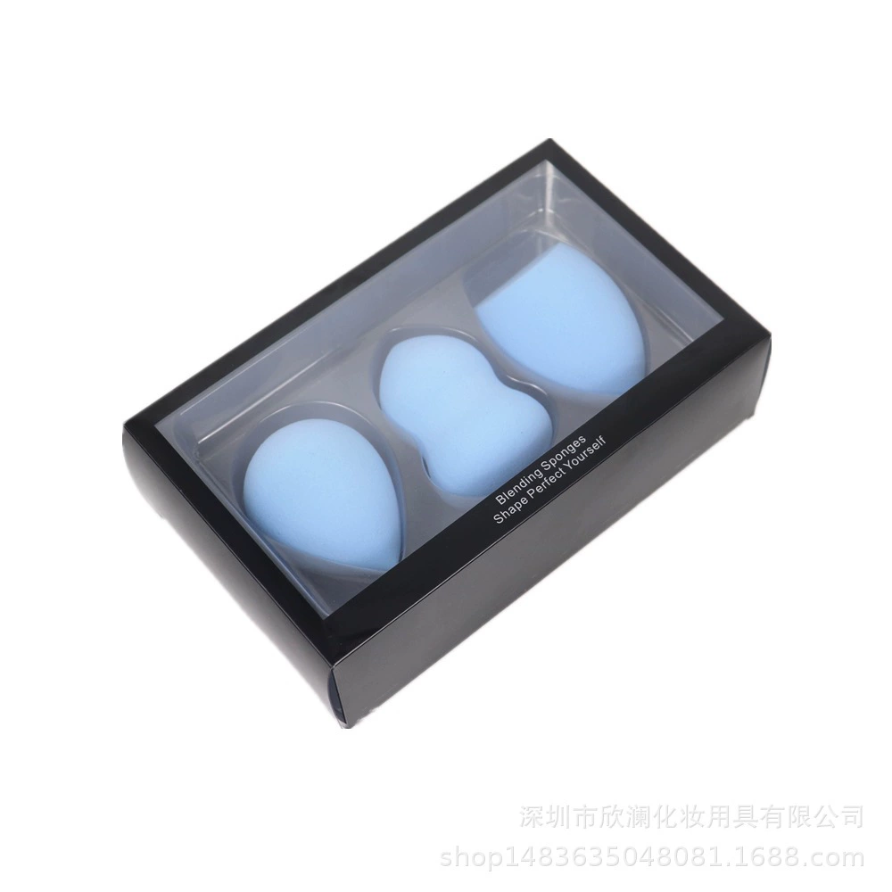 Makeup sponge set, 3-piece water-drop & gourd shapes, non-latex, expands when wet