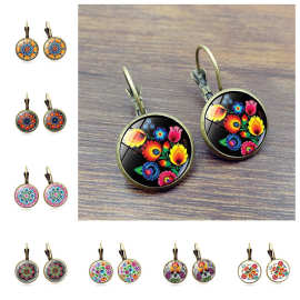 跨境新品配饰 波兰民间艺术图片时光宝石复古耳环 欧美耳坠耳饰