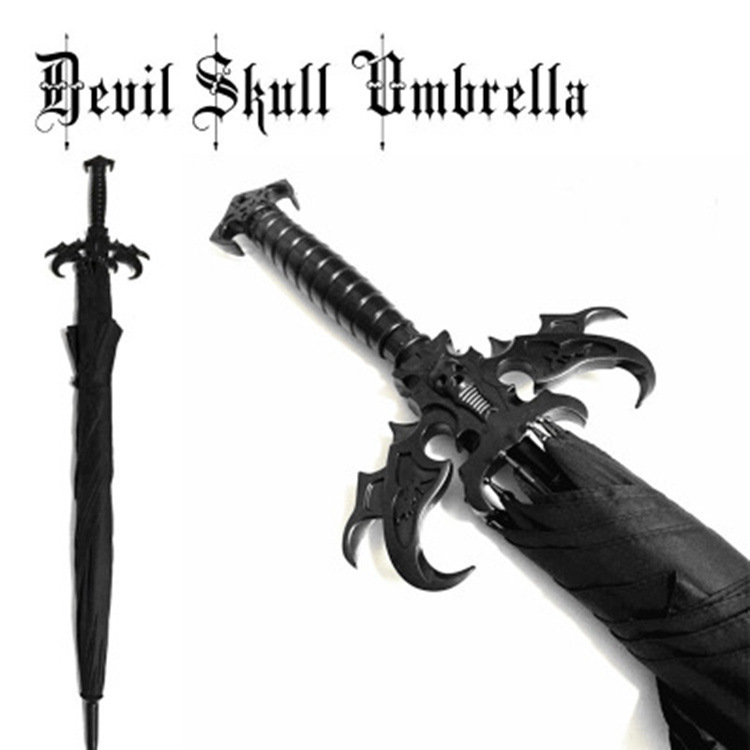 Sword Gothic style modeling devil skull straight handle sun umbrella automatic sunshade umbrella sword umbrella