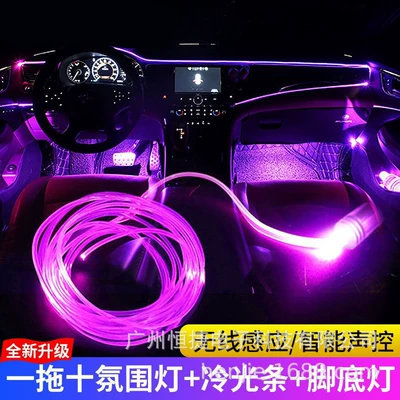 Hengjie car atmosphere lamp modified RF remote control app car colorful cold light guide car color change decorative lamp (Panel (Dashboard) işıqlandırması)