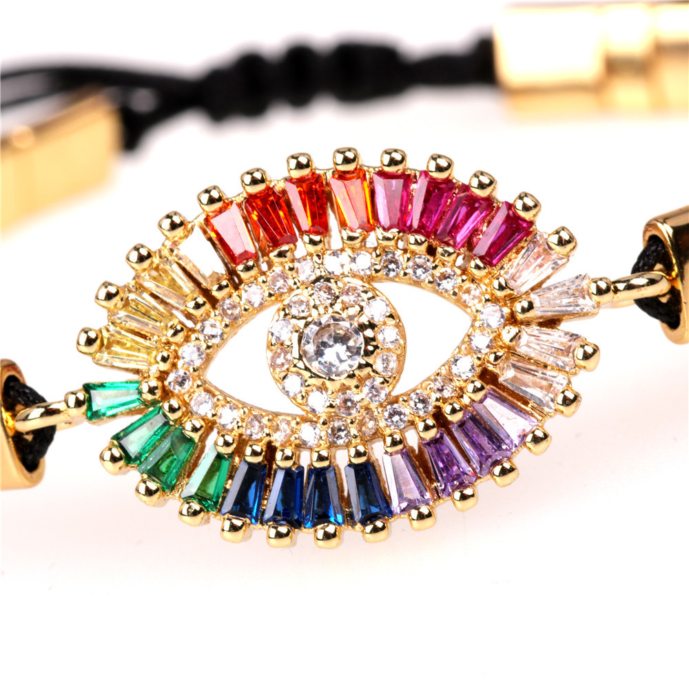 Nouvelle Peinture Contraste Couleur Coloré Tissé Bracelet Extensible En Gros Européen Et Américain Ins Eye Couleur Zircon Bracelet display picture 2