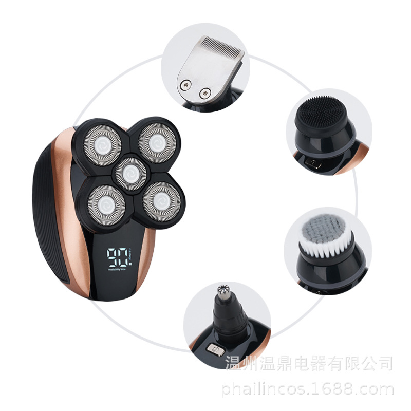 新款电动剃须刀充电式刮胡刀剃光头理发智能数显五头锂电刮光头机|ru