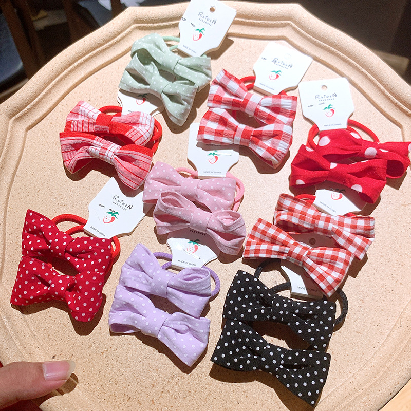 Korean  Sweet Plaid Bow Knot Hair Rope Set display picture 14