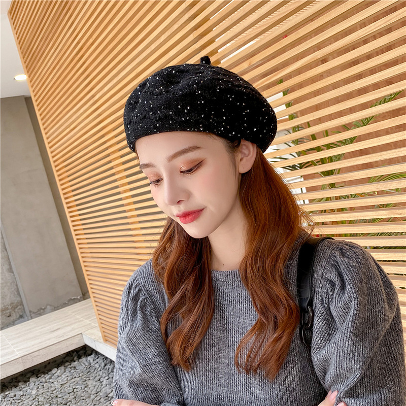 retro painter autumn and winter black wild hat NSCM11101