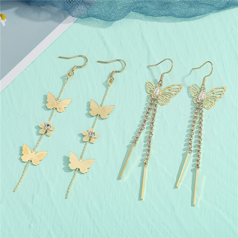 Fashion Diamond Butterfly Tassel Long Earrings display picture 1