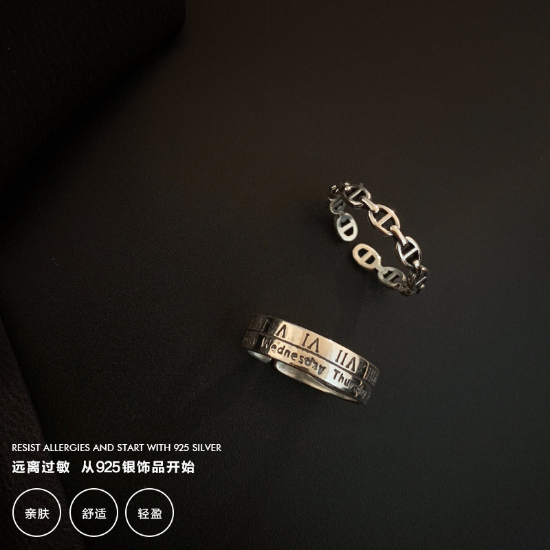 s925 silver Roman digital Thai silver Open index finger ring female ins popular Net Red fashion cold style personalized ring