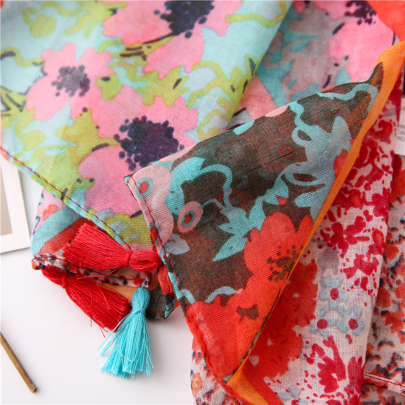 New Korean Color Matching Flower Sun Shawl Scarf Dual-use Scarf Scarf Seaside Beach Towel Yiwu Wholesales display picture 8