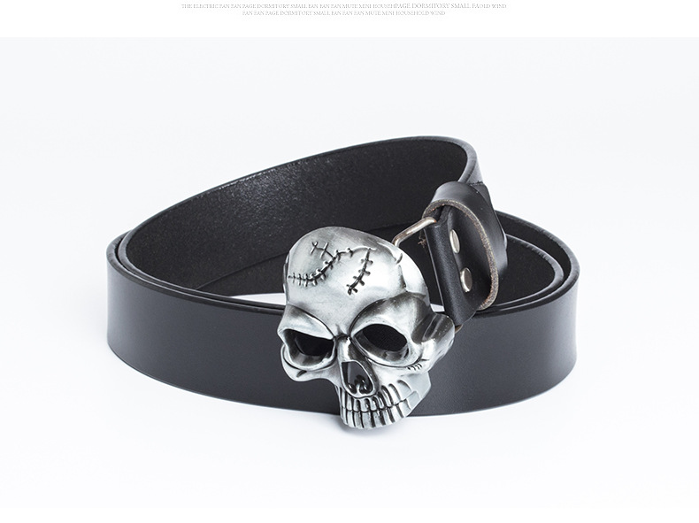 Men's Skull Head Belt Genuine Cowhide Leather Belt For Men_voghion.com
