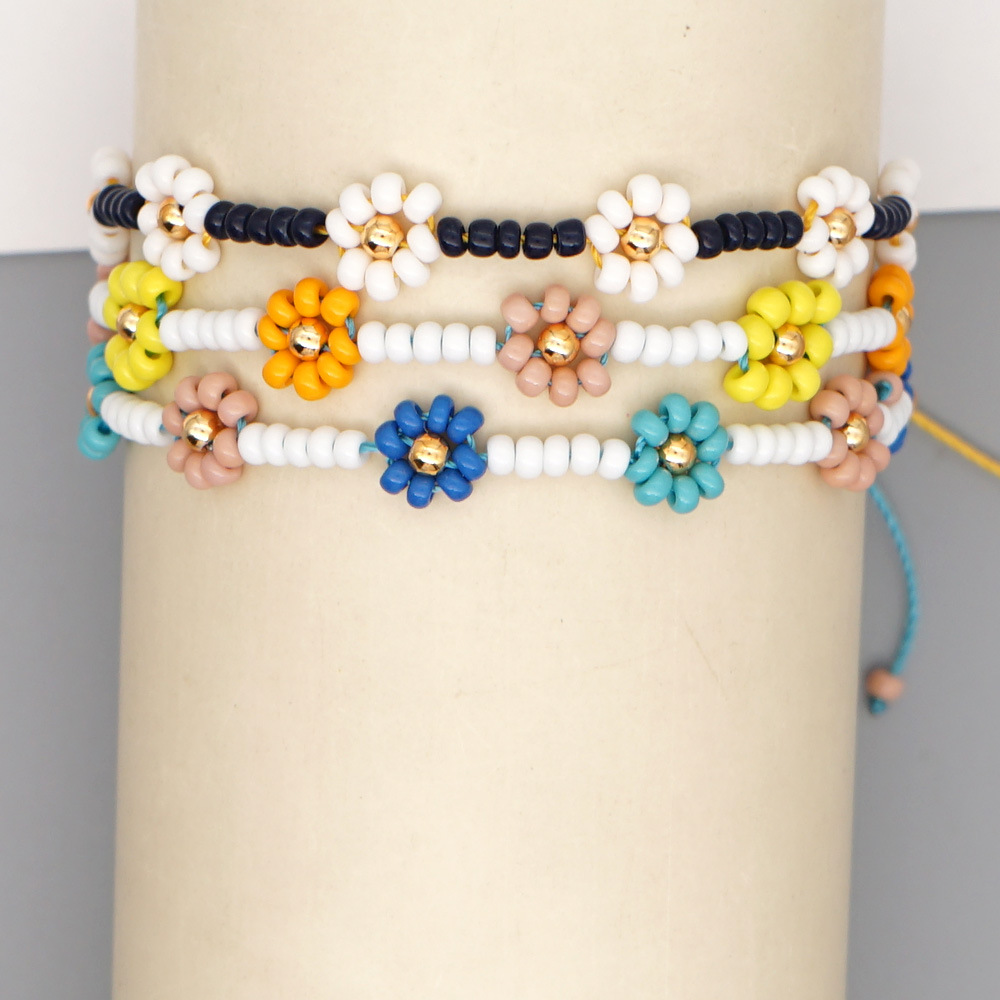 Bohemian Woven Beaded Color Rice Beads Small Daisy Bracelet display picture 1