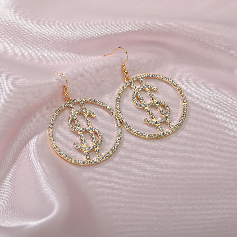 925 Argent Aiguille Dollar Conception Boucles D'oreilles Micro-set Rond Flash Diamant Boucles D'oreilles En Gros Nihaojewelry display picture 3