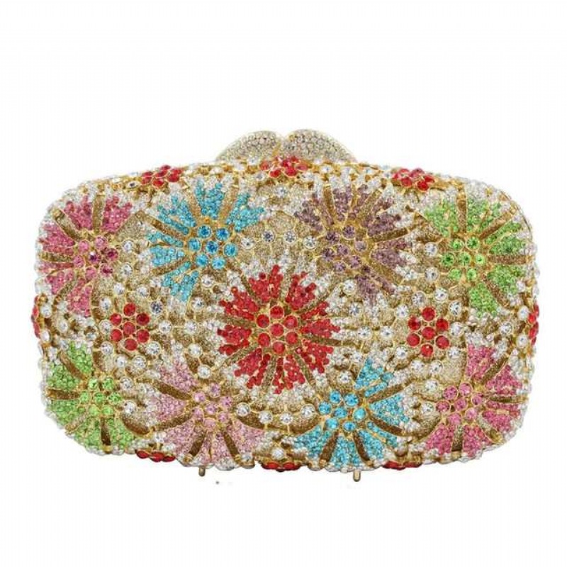 Túi clutch nữ đính đá kim loại cầm tay dự tiệc 17.5x5x11 cm — Màu đỏ, Màu tím, Màu xanh lá, Màu xanh lam chi tiết 4