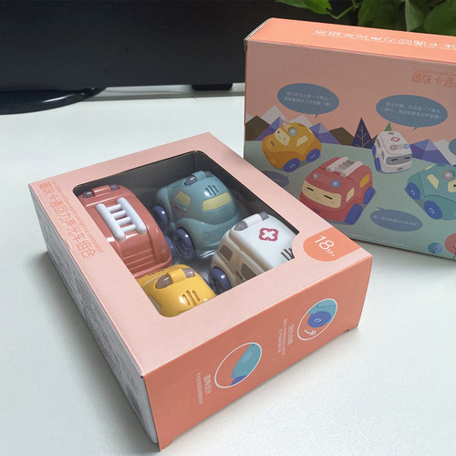 Keyobi's same cartoon car, sound and light puzzle pull-back car set, children's toy car, kindergarten gift