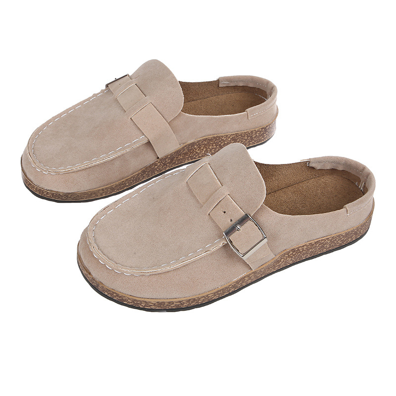 Cross border foreign trade large flat bottomed low heel women's casual Baotou half slippers