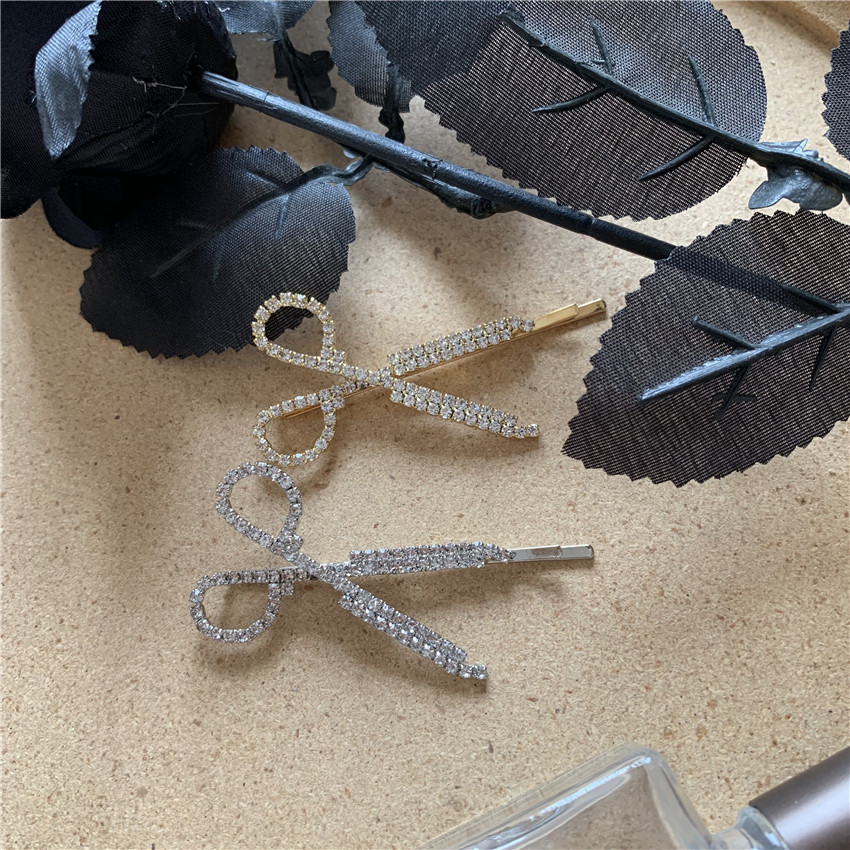 New Korean Rhinestone Alloy Diamond Scissors Hairpin European and American ins Style Hairpin Internet Popular Women's Cold Style Side Clip
