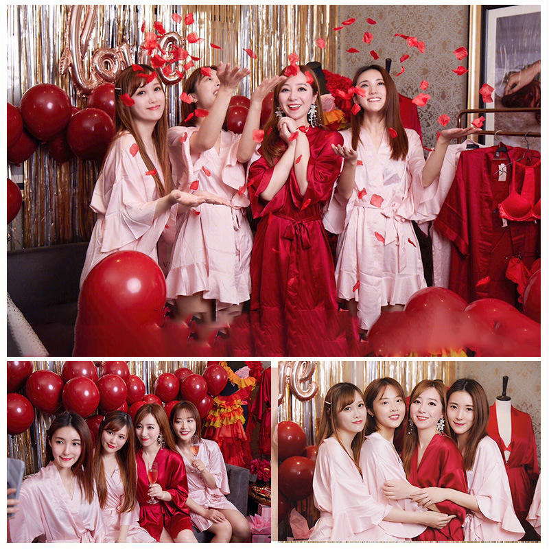 Bride's Maid Dress Morning Gown Wedding Bridal Party Best Friend Night Out Embroidered Pajamas Sexy Robe Sleep Dress Women Summer