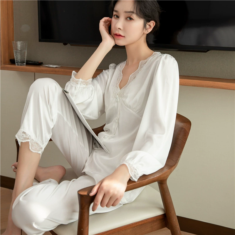 Осень pijama, длинный рукав, брюки, комплект, воротники-фуфлы, корейский стиль
