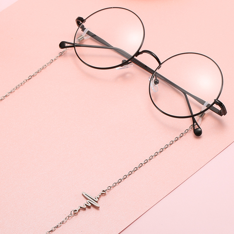 潮搭钛钢眼镜链 闪电心率跳动线眼镜挂脖挂链 不锈钢可水洗眼镜链