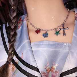 彩色钛钢蝴蝶爱心狮子项链原宿Y2K千禧辣妹
