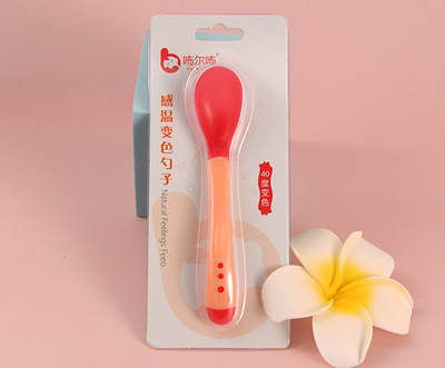宝宝吃饭勺日康同款勺 婴儿感温勺 单个包装厂家供应 17g