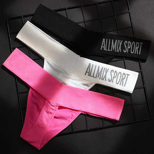 European and American style underwear sexy seamless sports fitness letter deep V wide waist low waist seamless briefs thong