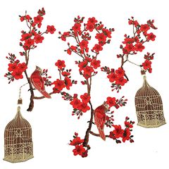 廠家直銷 小鳥刺繡梅花鏤空補丁 旗袍童裝水溶繡花服裝輔料