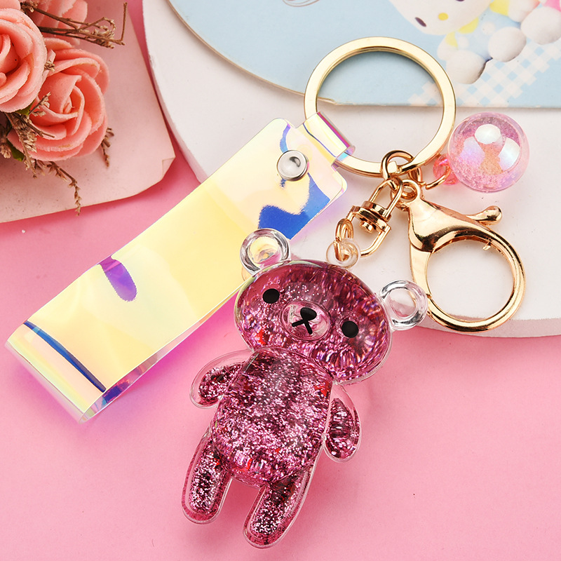 33g Weight Arylic Material Plating Design Light Blue, Pink, Purple, Green, Gold Color Korean Quicksand Acrylic Oiling Bear Keychain Wholesale Nihaojewelry 3