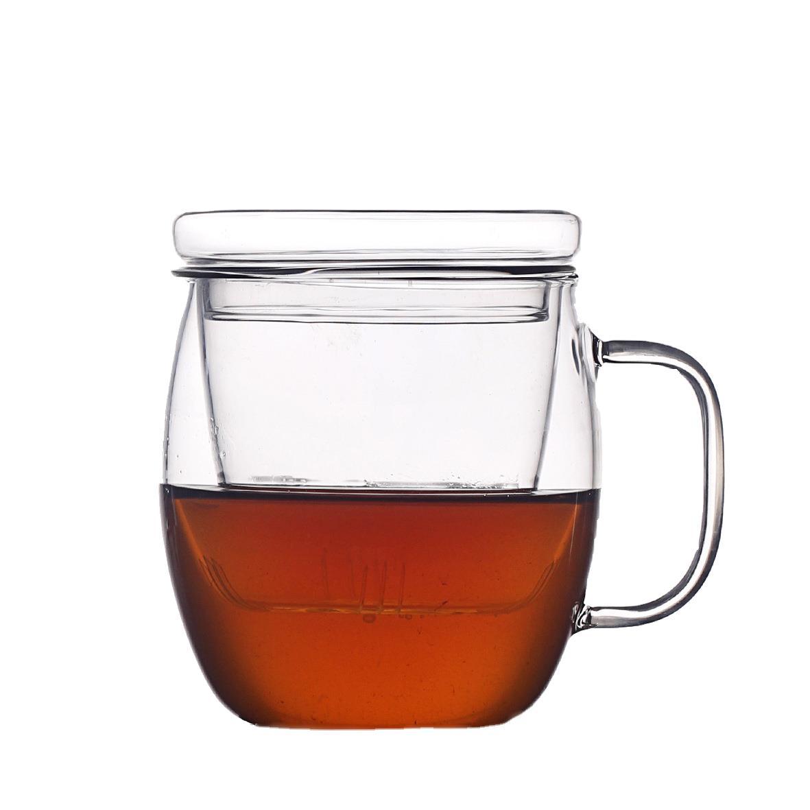 Gran capacidad de vidrio de estilo japonés de tres piezas resistente al calor té separación taza de té taza de agua filtro doméstico flor taza de té