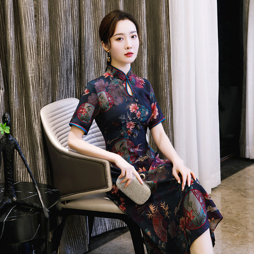 Chinese Dresses Qipao for women robe chinoise cheongsam Cheongsam hemp printed cheongsam long cheongsam dress