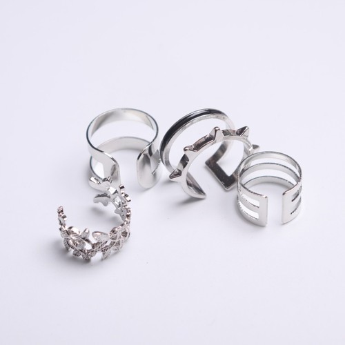 D012 Fashion Plain Leaf Rivet Ring Set of Four Personal Cool Wind Open Adjustable Index Ring