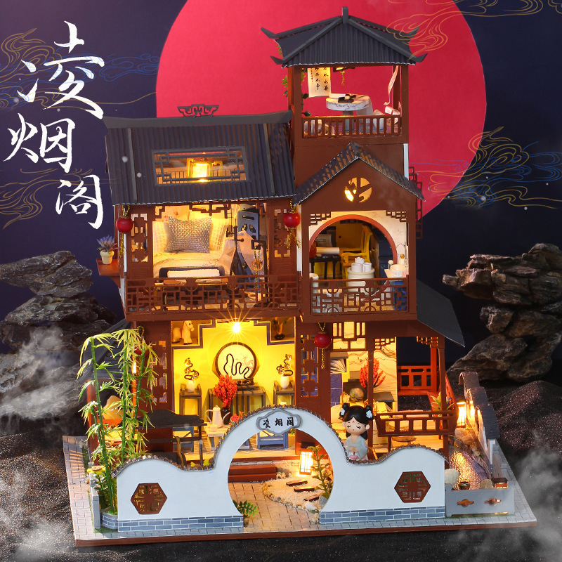 Chinese Style Architecture Handmade National Production Mini Small House Villa Wooden Diy Cabin Handmade Creative Gifts