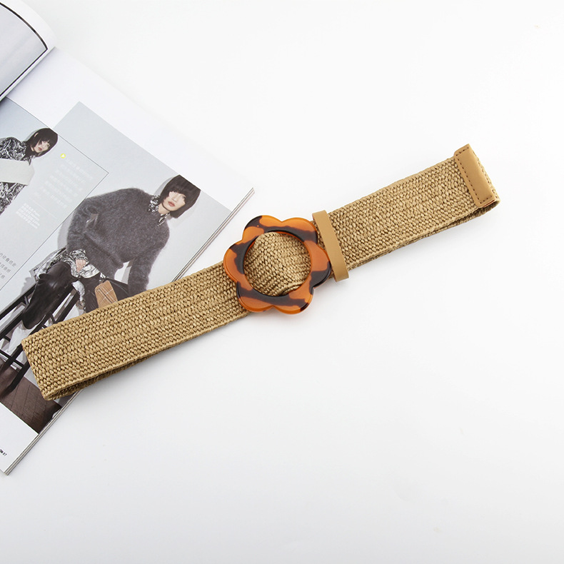 Flower, Leopard Pattern Ethnic Style Flower Leopard Plastic Women's Woven Belts