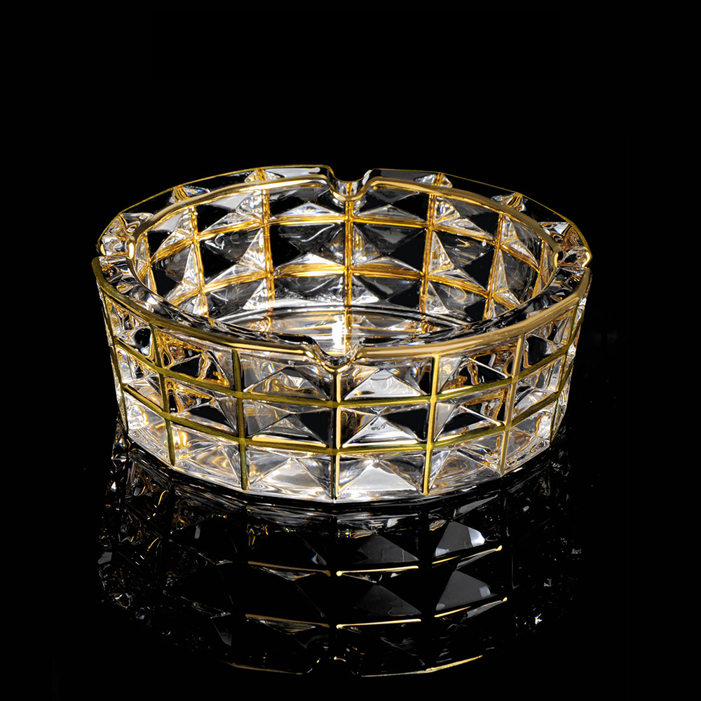波西米亚宫廷风格厚重水晶玻璃烟灰缸大号 复古轻奢摆件家居饰品