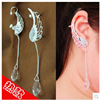 Silver earrings, fashionable long crystal, accessory, no pierced ears, wholesale