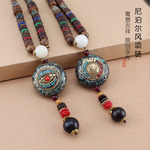 尼泊尔吊坠毛衣链木质佛珠长款异域风情唐卡项链棉麻百搭配饰男女