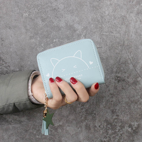 Wallet Women's Short  New Zipper Coin Purse Female Student Cute Cat Print Simple Small Fresh