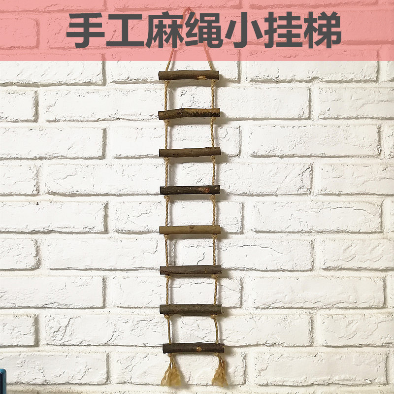 Creative hemp rope hanging ladder Cork ladder wood hanging ladder small wood ladder personality background decorations Nordic style