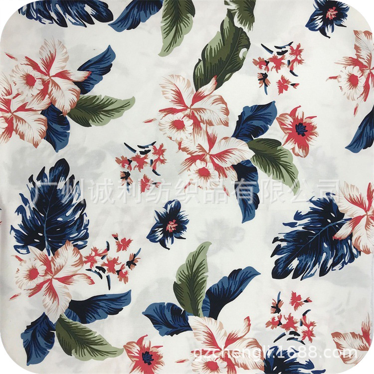 斜纹弹力活性印花  大叶子花旗袍围裙短裙子印花面料  衬衫印花布