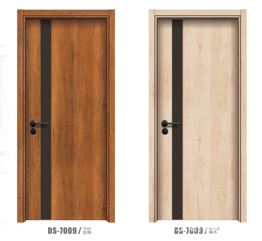 Foshan fábrica Luz de lujo compuesto de madera maciza puerta plana habitación de hotel habitación tira de aluminio puerta decorativa puerta de madera ecológica sin pintura