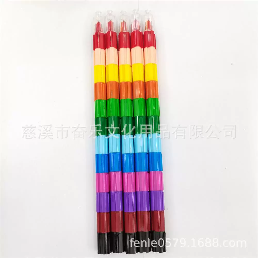 卡通12节积木拼接蜡笔儿童绘画涂鸦笔幼儿园小学生创意文具涂鸦笔