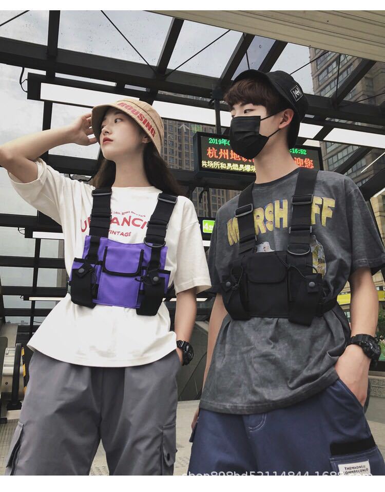 男女多功能胸包ins男女嘻哈战术背心潮牌工装马甲式双肩背包