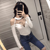 V-neck low chest off shoulder T-shirt long sleeve top single T-shirt