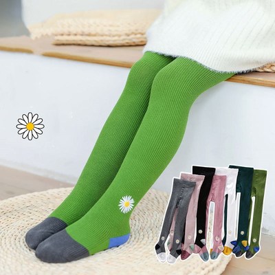 春秋新款儿童连裤袜小雏菊刺绣女童打底裤0-12岁宝宝针织棉连体裤|ms