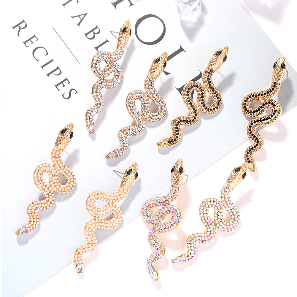 Exaggerated Snake-shaped Diamond Retro Punk Snake Earrings display picture 4