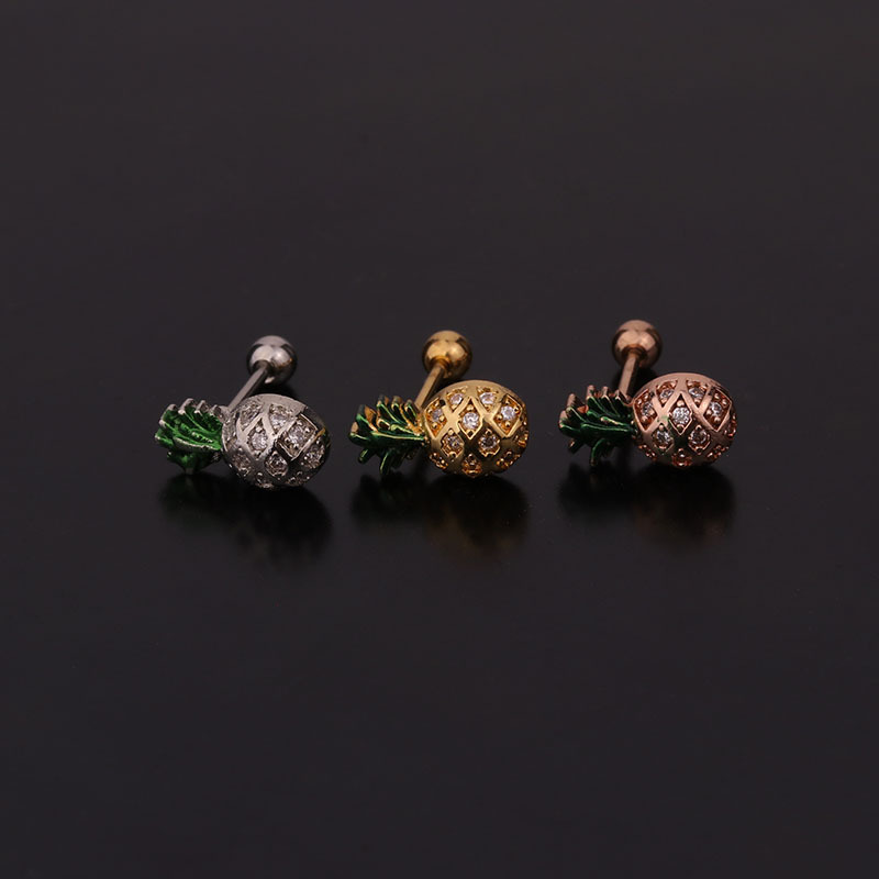 Ear Cartilage Rings & Studs Fruit 316 Stainless Steel  Copper Inlaid Zircon display picture 5