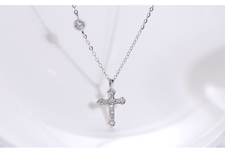 Pendant Necklace Classification 925 sterling silver Chain Material cable chain Chain Type 925 Sterling Silver Cross Zircon Pendant Necklace